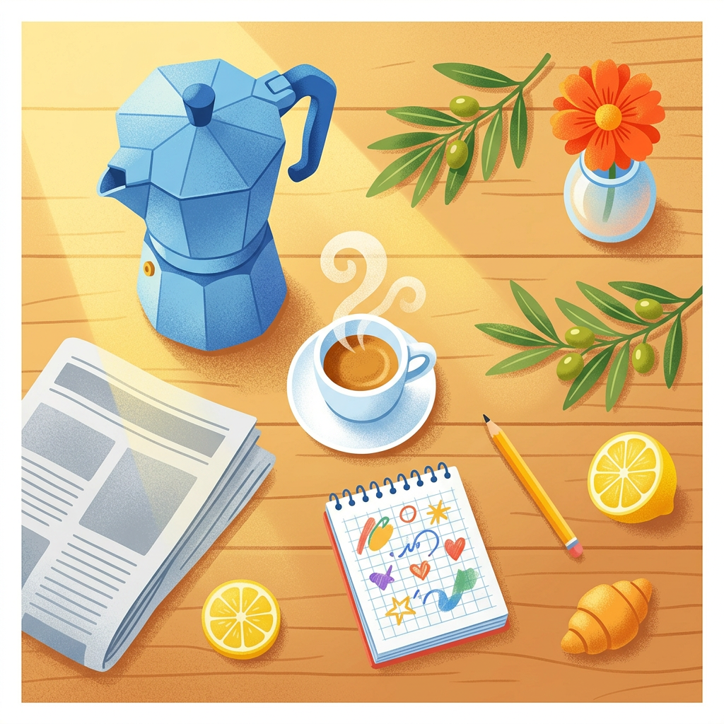 moka, espresso, novine, olive — jutarnji ritual